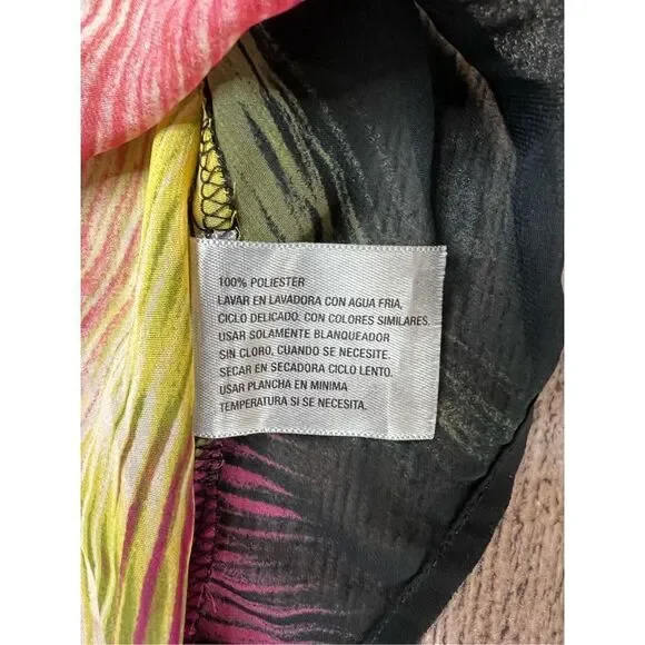 Worthington Petite Multi-color Abstract Sheer Cap Sleeve Blouse PL Colorful - Picture 11 of 12